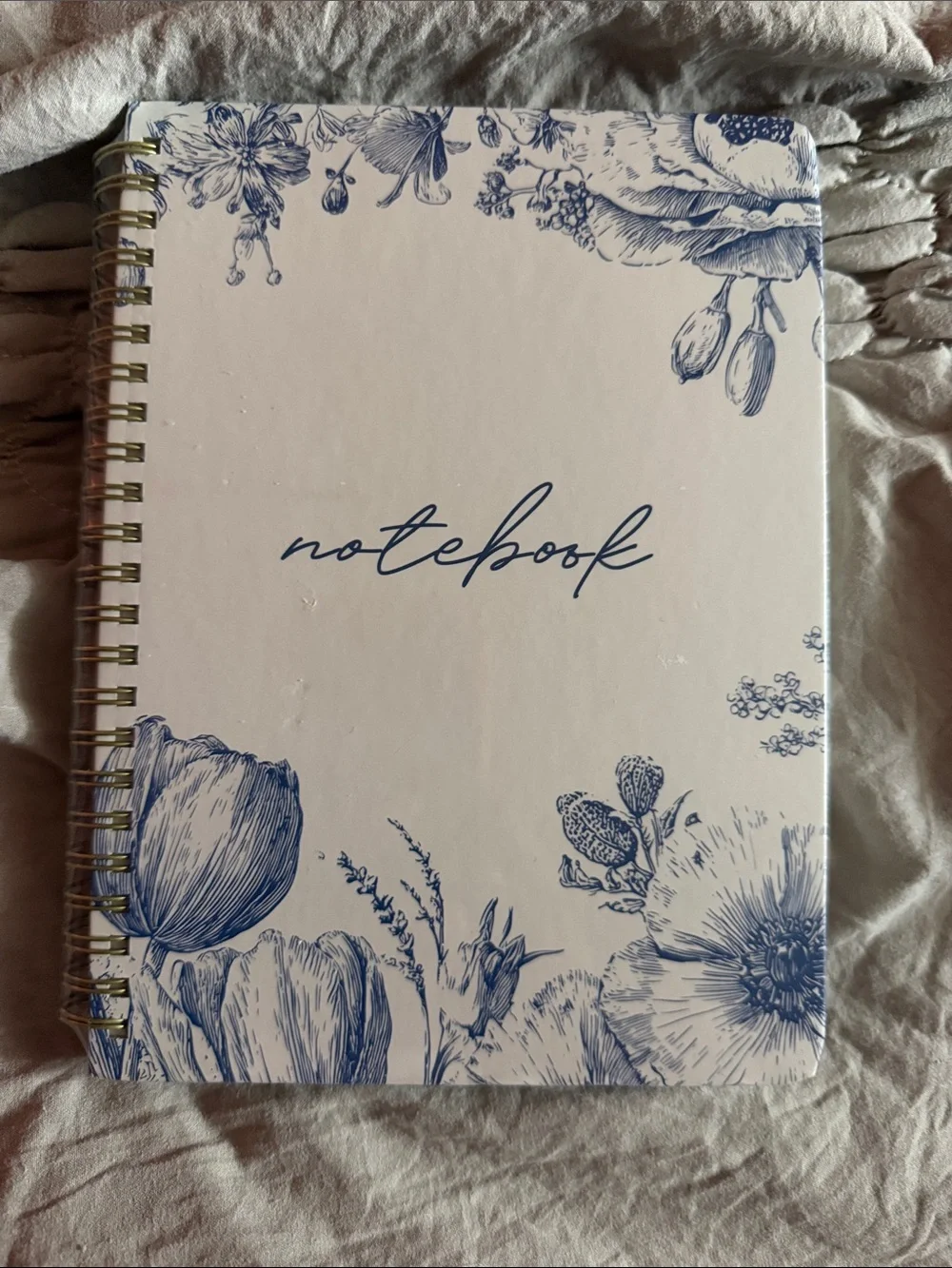 Blue & White Floral Spiral Notebook - Premium Home Office Journal